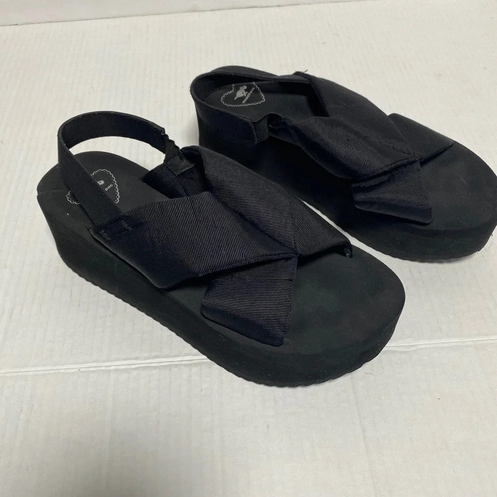 Rocket Dog Platform Sandals Women 8 Black Bow Slingback Chunky Comfort Punk Goth